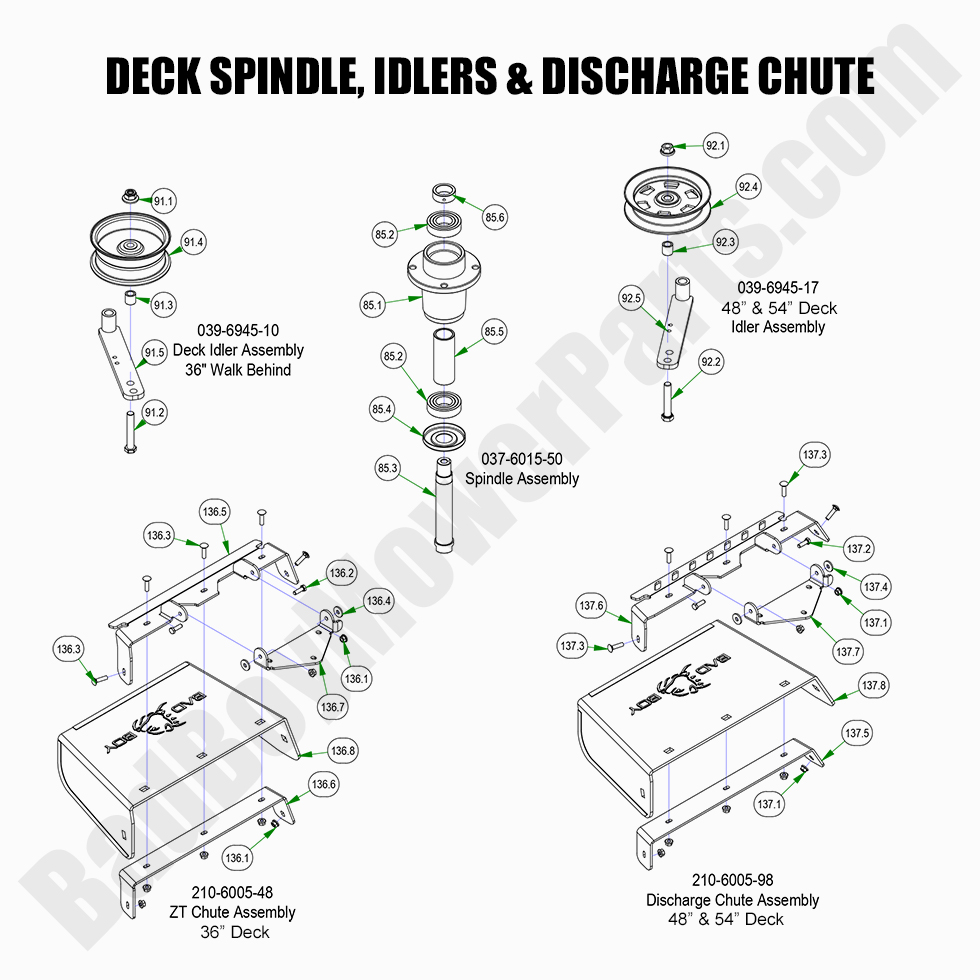 2940 - Bad Boy Mower Parts Lookup > 2022 > Walk Behind > Spindle, Deck Idler & Chute